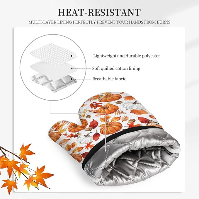 Thanksgiving Pumpkin Oven Mitts and Pot Holders, Fall Oven Mitts Sets of 3 - Image 5