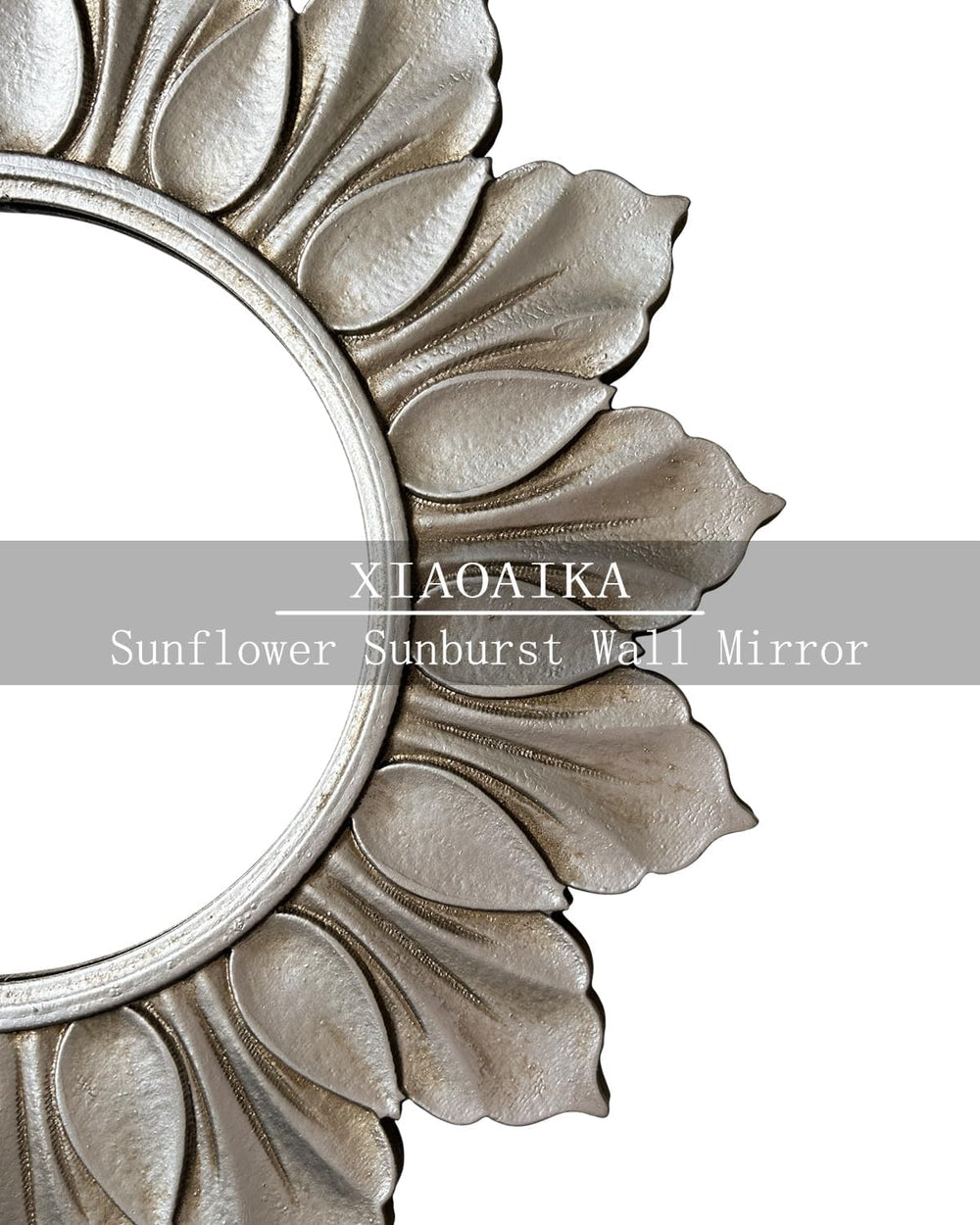 Sunflower Sunburst Wall Mirror, 22" Distressed Silver Wooden Frame