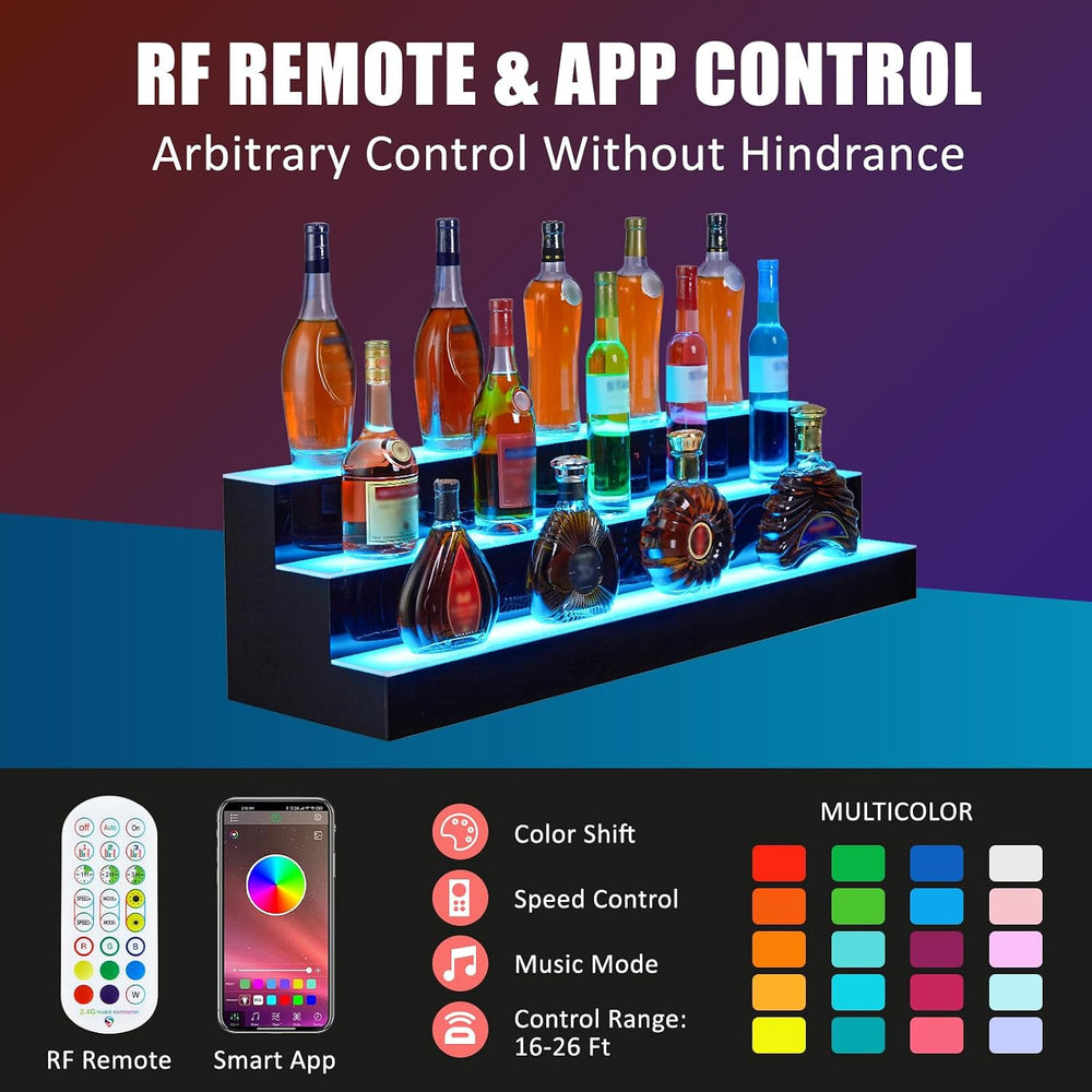 Liquor Bottle Display Shelf, 24 in Acrylic Lighted Bottle Display with Remote...