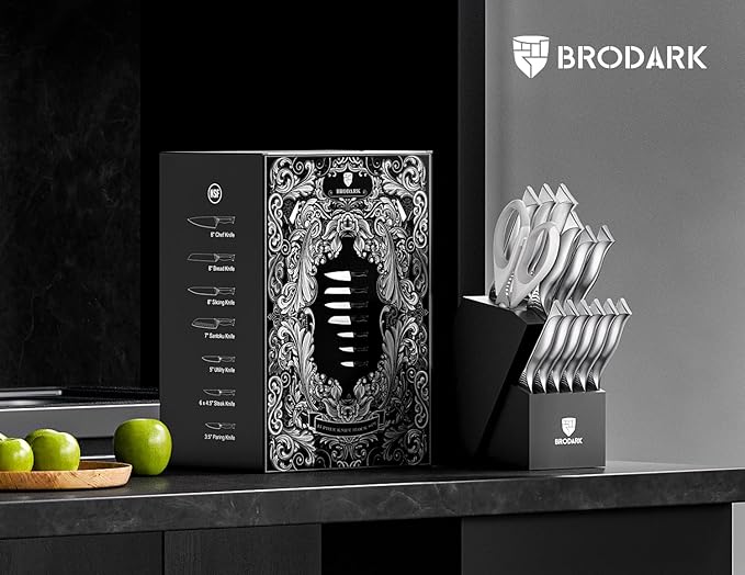 BRODARK Kitchen Knife Set with Block