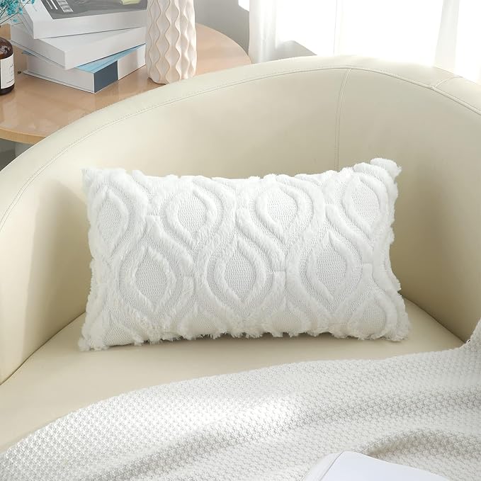 decorUhome Throw Pillow Covers 12x20 Inch Set of 2, Soft Plush Faux Wool White - Image 9