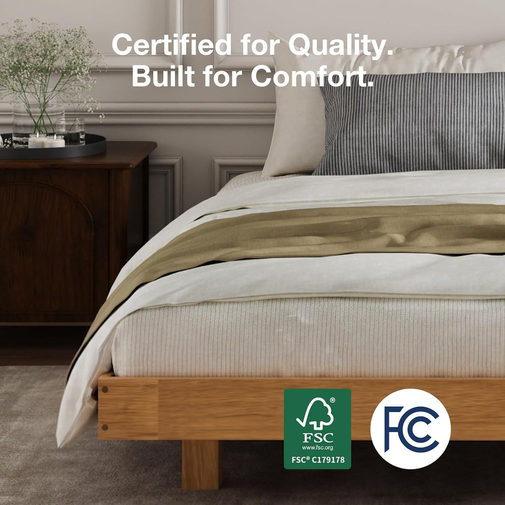 Novilla Floating Solid Wood Queen Bed Frame with Motion Sensor LED Light &amp...