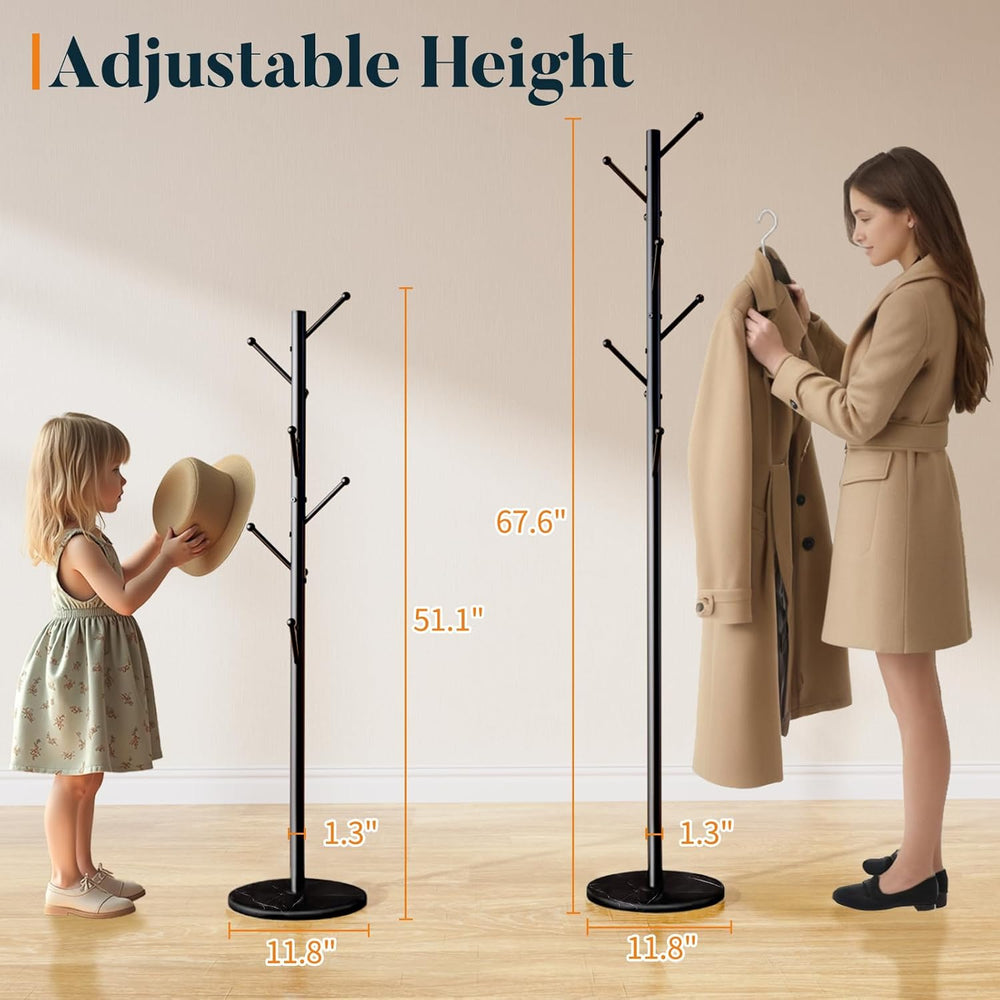 Yoobure Coat Rack Freestanding with Natural Marble Base - Coat Tree with 8 Ho...