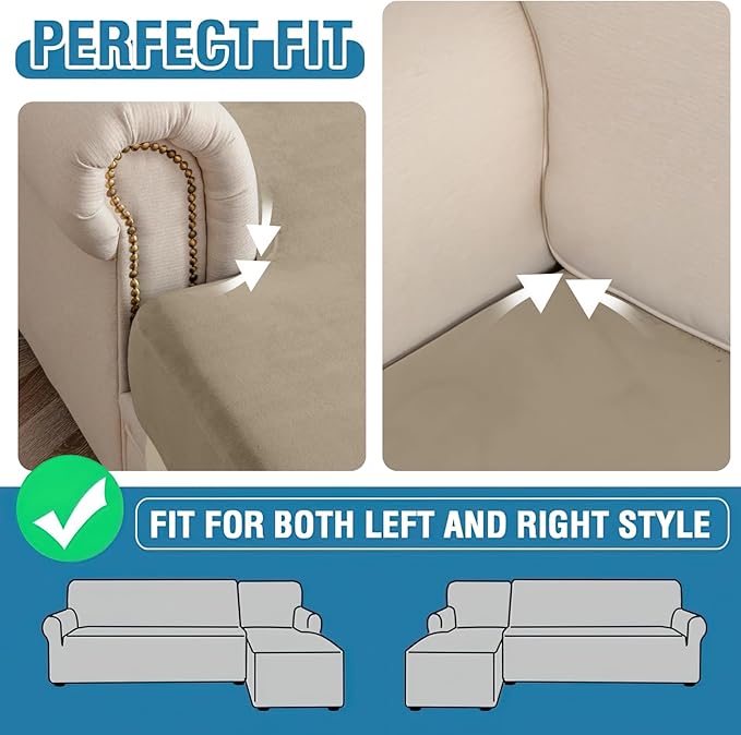 Couch Cover 4-Piece Elastic Velvet Couch Cushion Covers & Chaise Slipcovers - Image 5