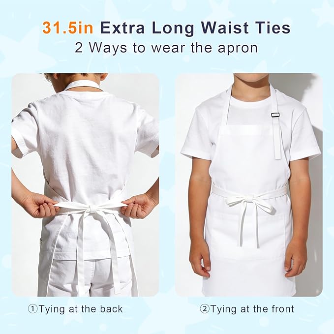 Kids Apron and Chef Hat Set, 30 Pieces Boys Girls Kids Apron - Image 3