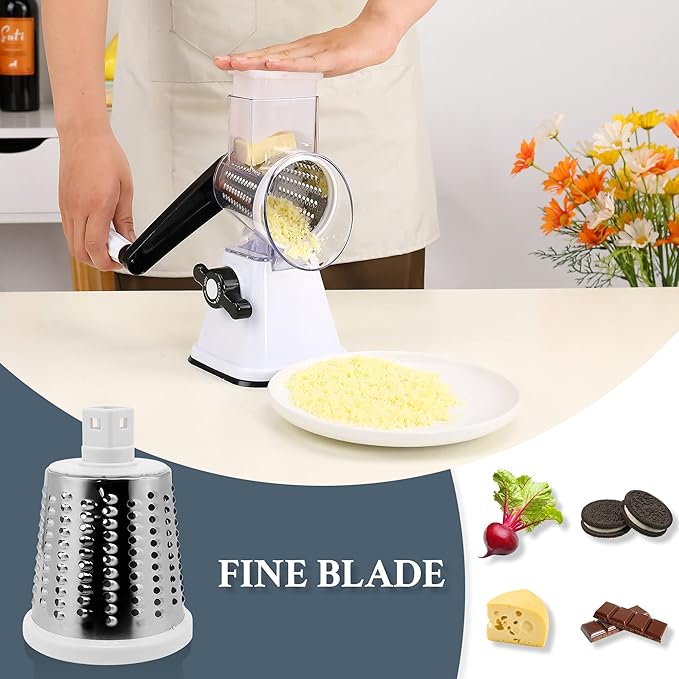 Cheese Graters with Handle, Manual Cheese Shredder Rotary Grater with 3 - Image 4