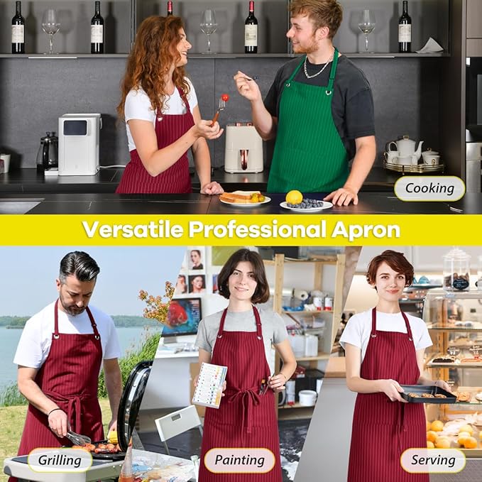 ROTANET Stripe Stretch Apron for Men Women Chef Big and Tall Large Striped - Image 6