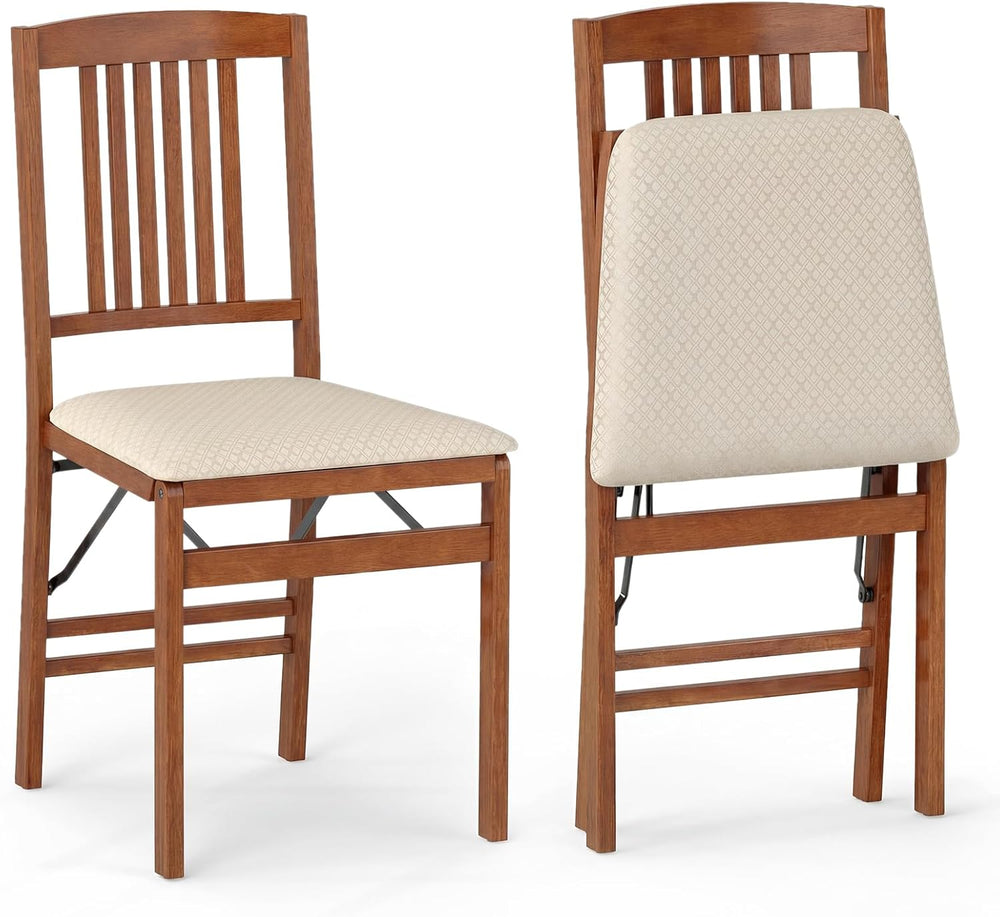 Giantex Folding Dining Chairs Set of 2, Foldable Wood Kitchen Chairs with Pad...