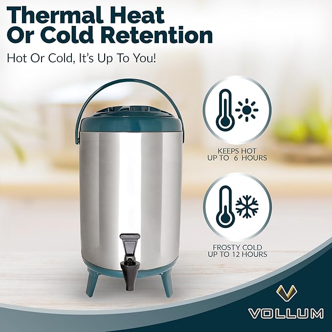 Vollum Stainless Steel Insulated Beverage Dispenser – Insulated Thermal Hot and - Image 3