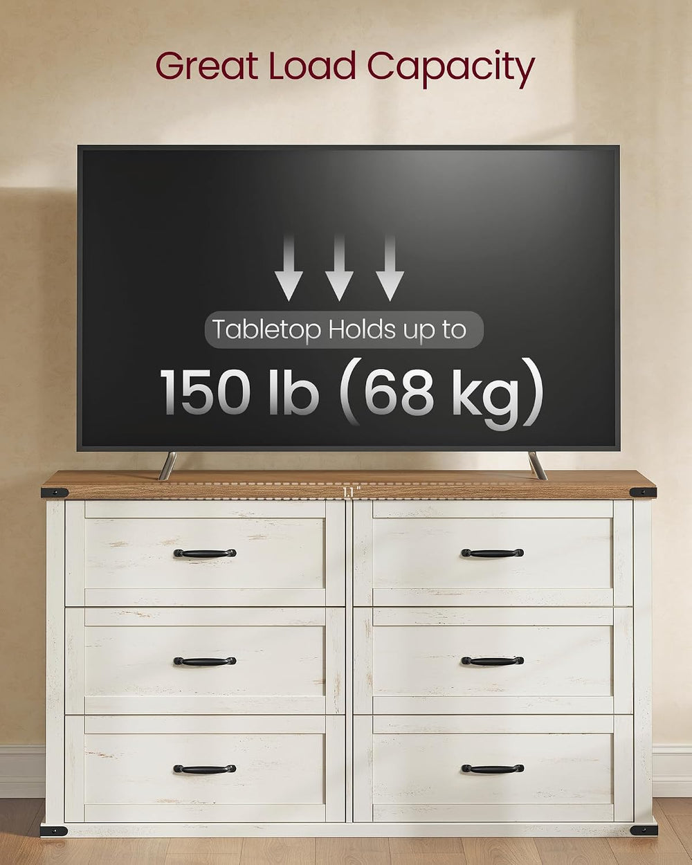 VASAGLE Modern 6-Drawer Dresser, Clothes Storage Cabinet