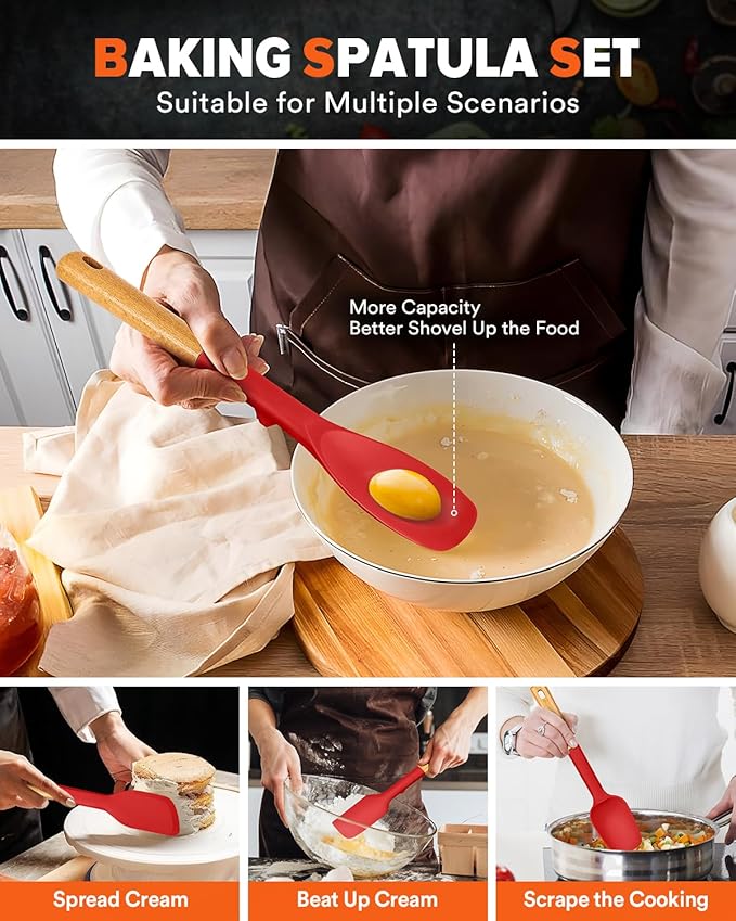 Silicone Spatula Spoon Set, and Spreading, Sturdy BPA-Free Matte Silicone - Image 4