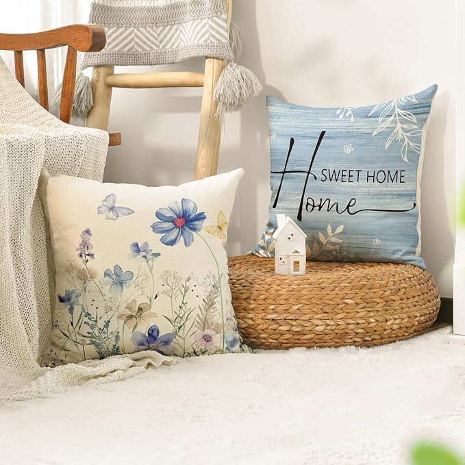 AVOIN colorlife Spring Saying Flowers Butterfly Bird Throw Pillow Covers - Image 5