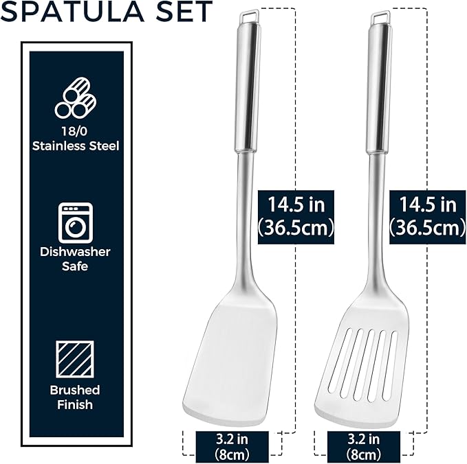 14.5-in Stainless Steel Spatula Set, 18/0 SS Heavy Duty Turner & Slotted Spatula - Image 5
