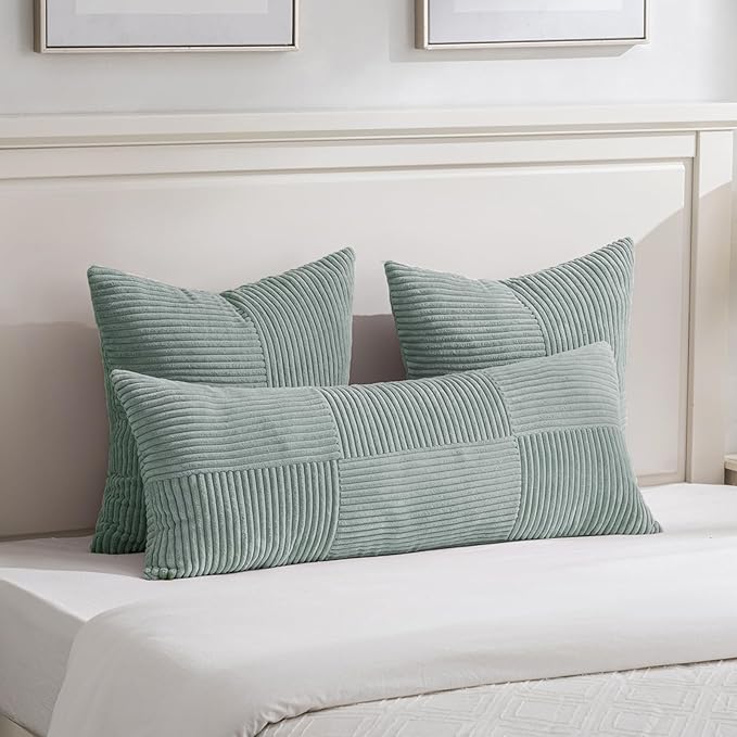 Fancy Homi 2 Packs Grey Blue Euro Decorative Throw Pillow Covers 24x24 Inch - Image 5