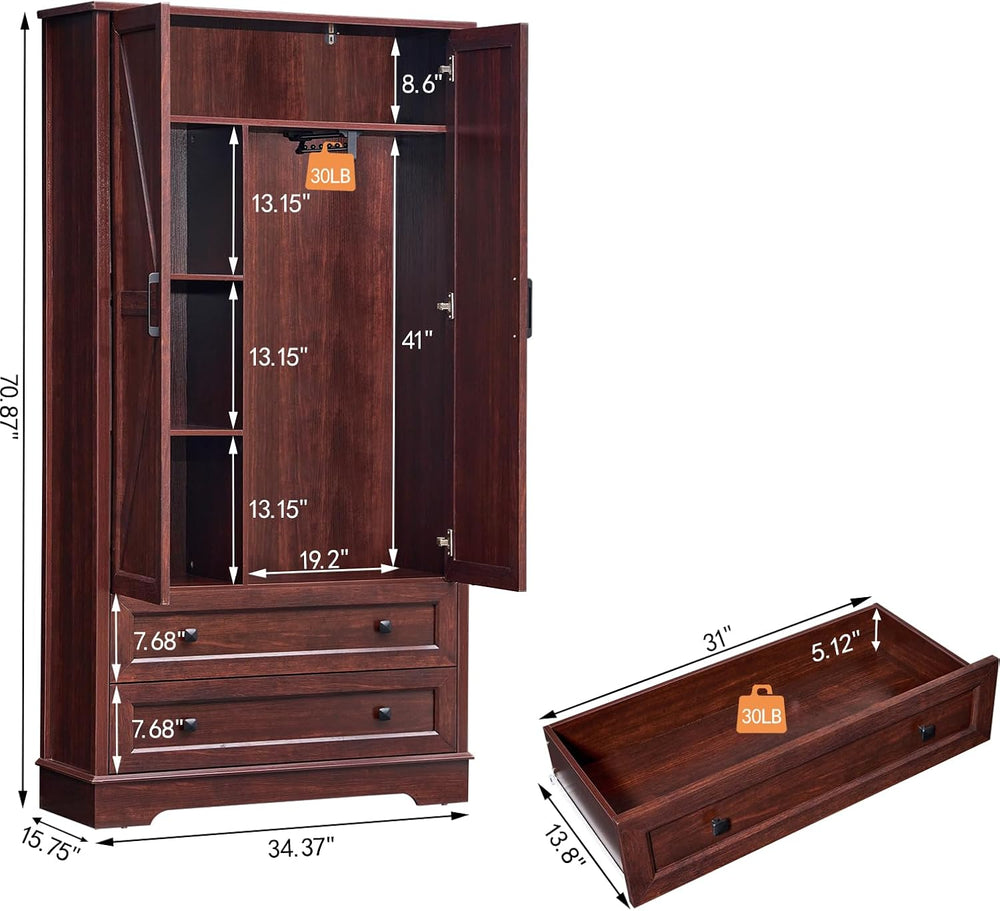 SOOWERY Farmhouse Dresser for Bedroom, Tall Chest of Drawers, Dark Cherry
