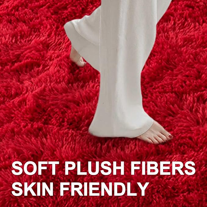6x9 Ft Red Shag Rugs for Living Room Decor, Ultra Soft Fluffy Furry Area Rugs - Image 4