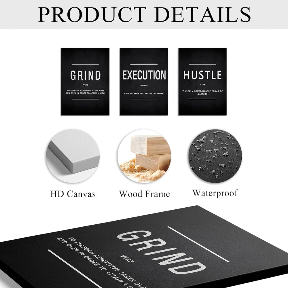 BWSPACE Motivational Wall Decor Grind Hustle Execution Wall Art Office Wall D...