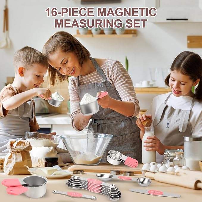 16-Piece Stainless Steel Measuring Cups and Spoons Set, Strong Magnetic Nesting - Image 6