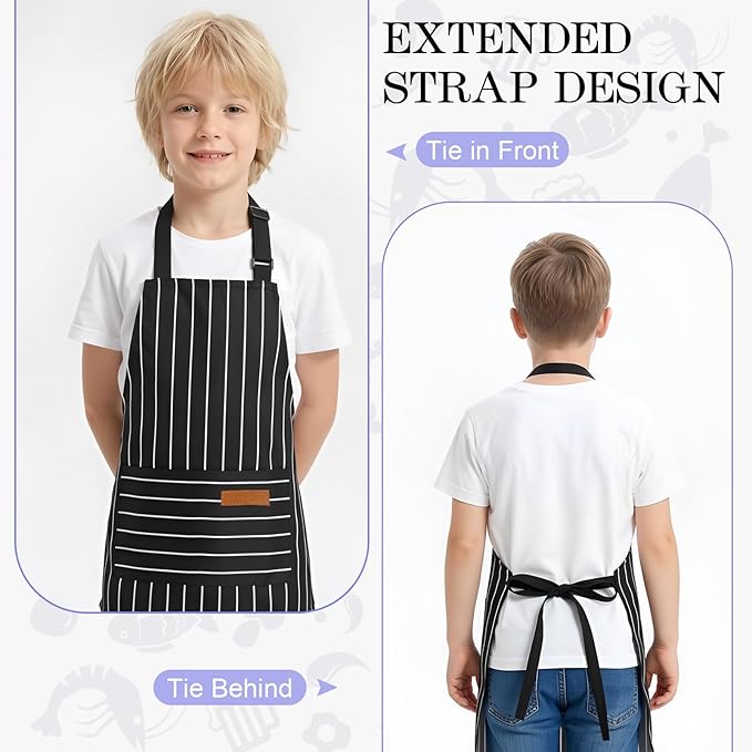 2 Pack Stripes Kids Apron, Kids Cooking Aprons - Image 5
