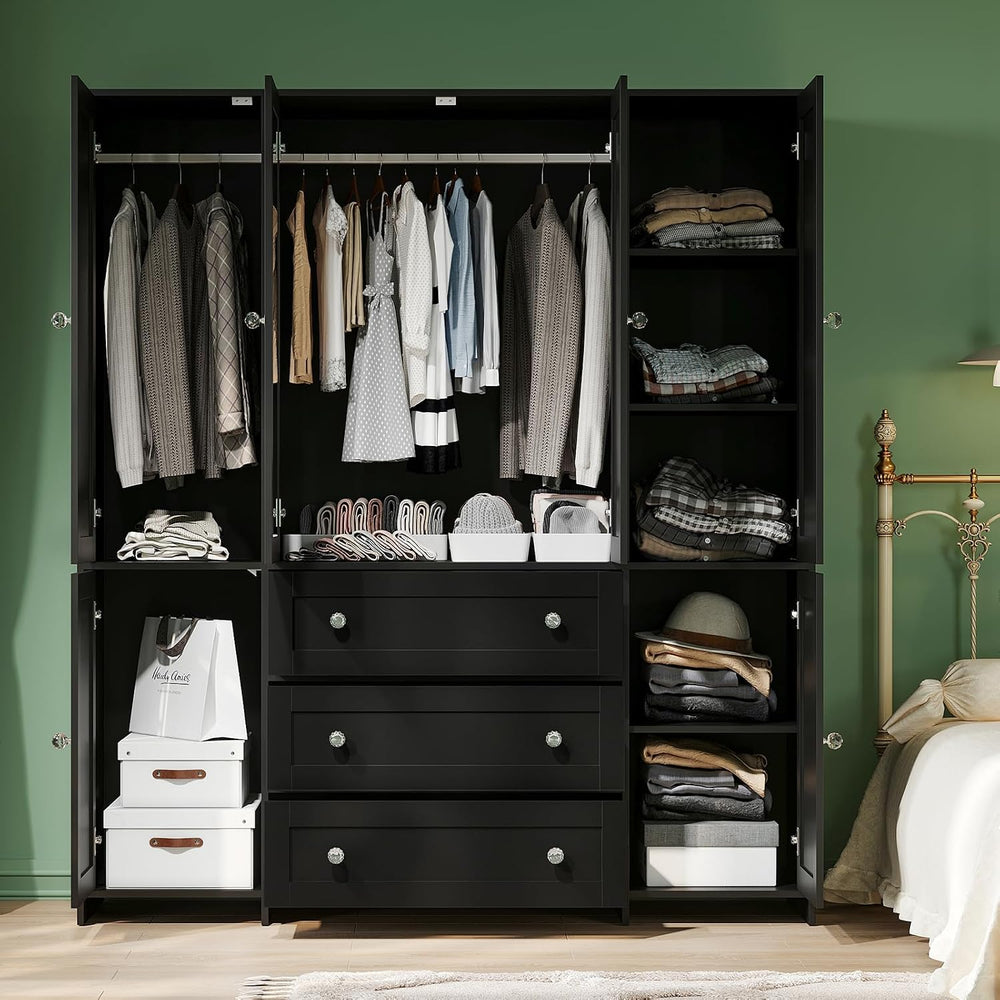 VOWNER 71" Armoire Wardrobe Closet with Drawers and Mirror, 6 Doors