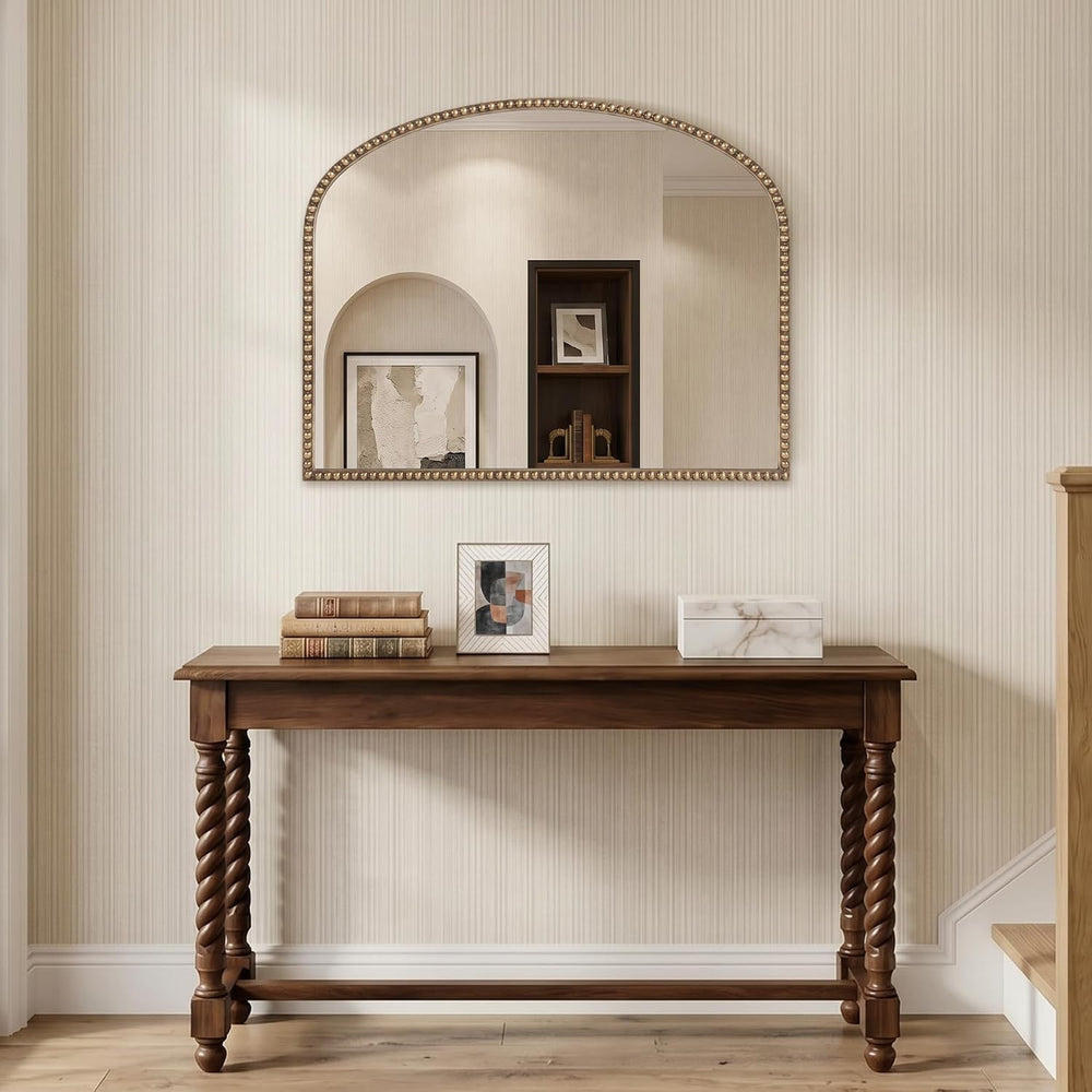 Antique Gold Arched Wall Mirror, 36" x 28" Beaded Mirror