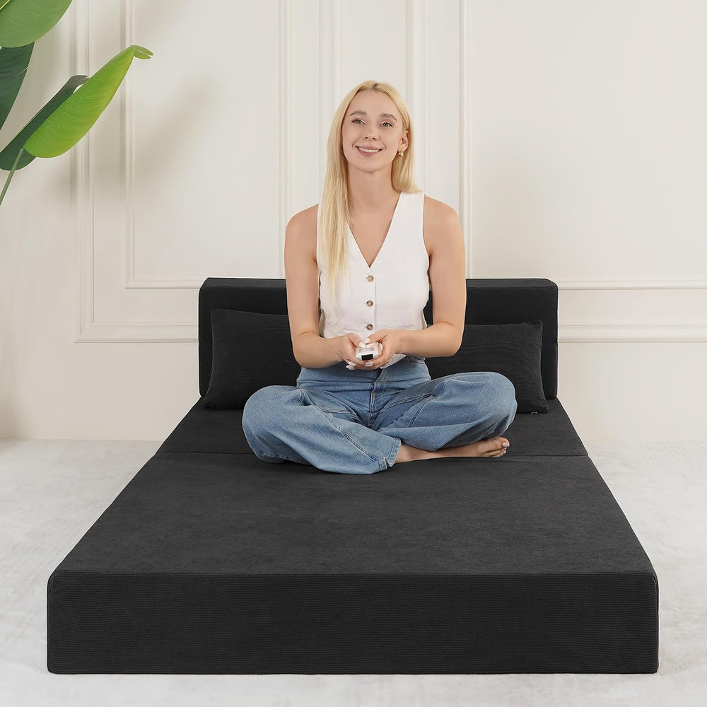 Fvkind Folding Futon Couch, Convertible Sleeper, Standard Size, Dark Grey