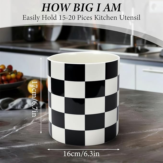 Utensil Holder for Kitchen Counter 7.2" Ceramic Utensil Holder Deep and Stable - Image 4