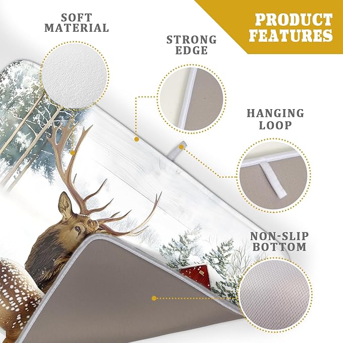 Giwawa Winter Deer Dish Drying Mat 18"x24" Xmas Tree Bird Holly Berry Dish - Image 4