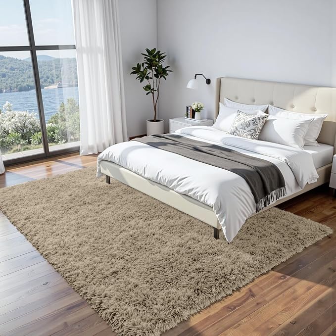 8x10 Area Rugs for Living Room Rug: Soft Fluffy Shag Gray Camel Rugs for Bedroom - Image 9