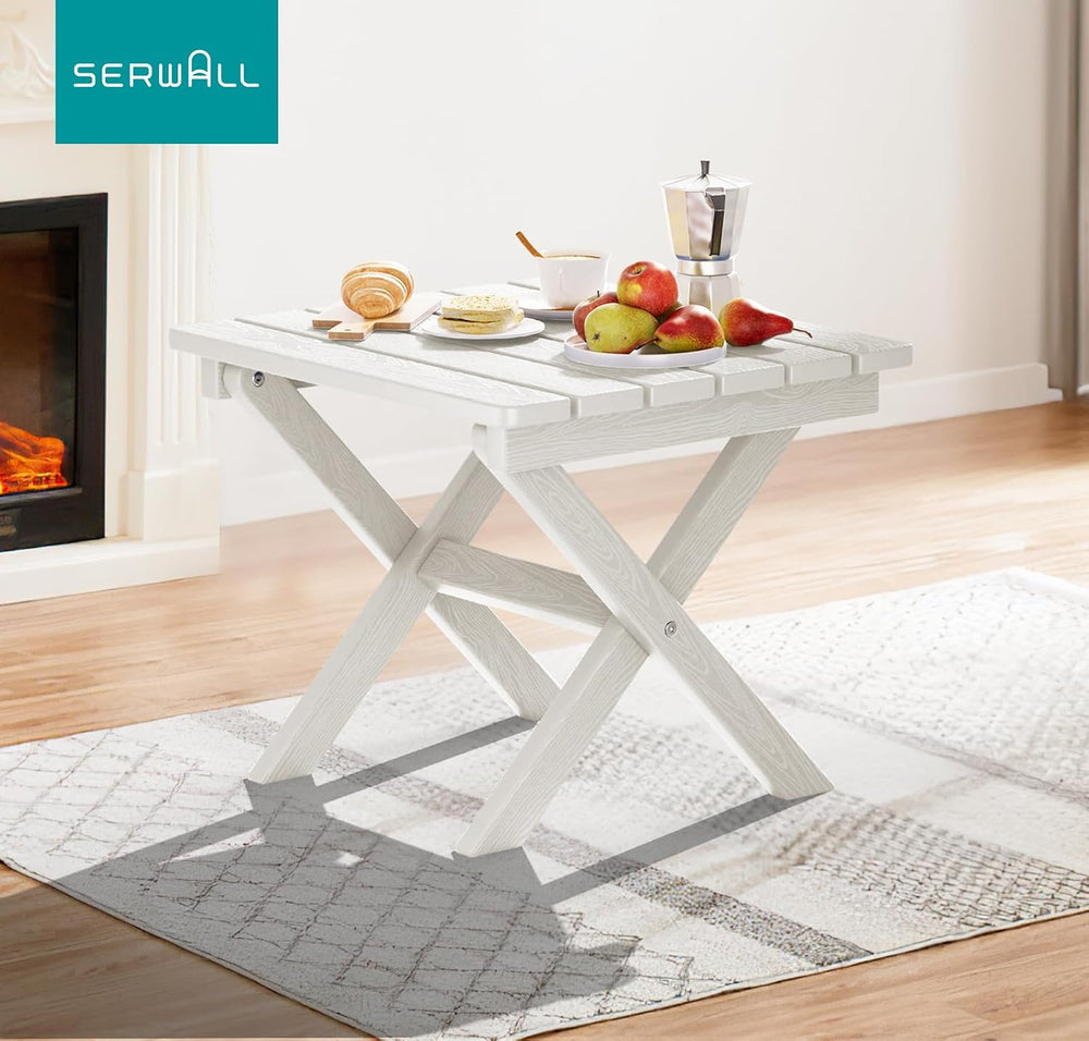 SERWALL Portable Folding Adirondack Table, HDPE Weather-Resistant, White