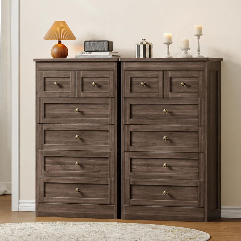 wanan Tall 6 Drawer Dresser for Bedroom, Gray Walnut Modern 43.3'' Ta...