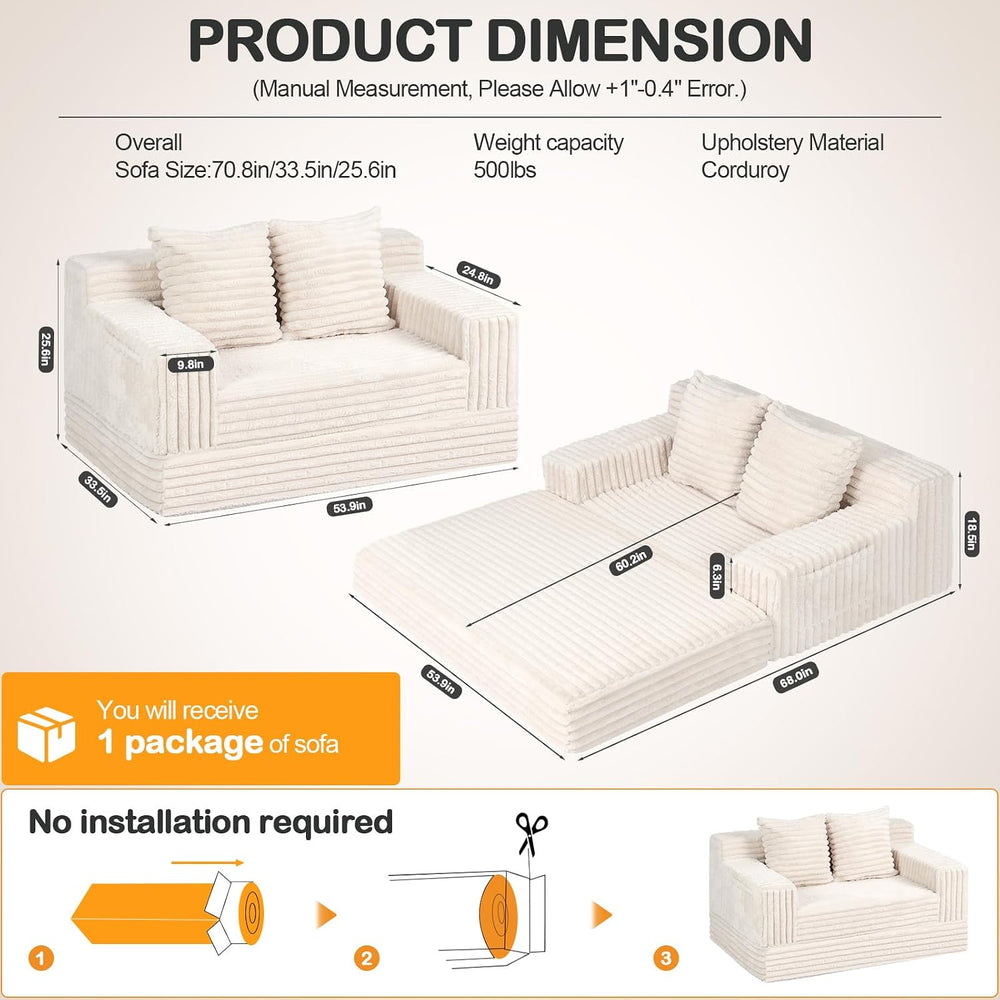 Erament Boneless Loveseat Convertible Sofa Bed, Folding Floor Futon Sleeper S...