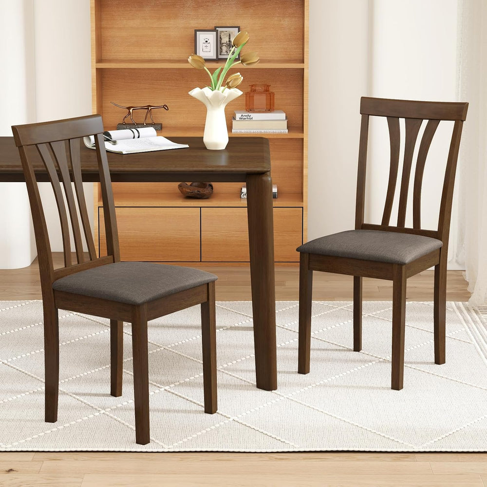 Giantex Wooden Dining Chairs Set of 2, Linen Fabric Upholstered Kitchen Armle...