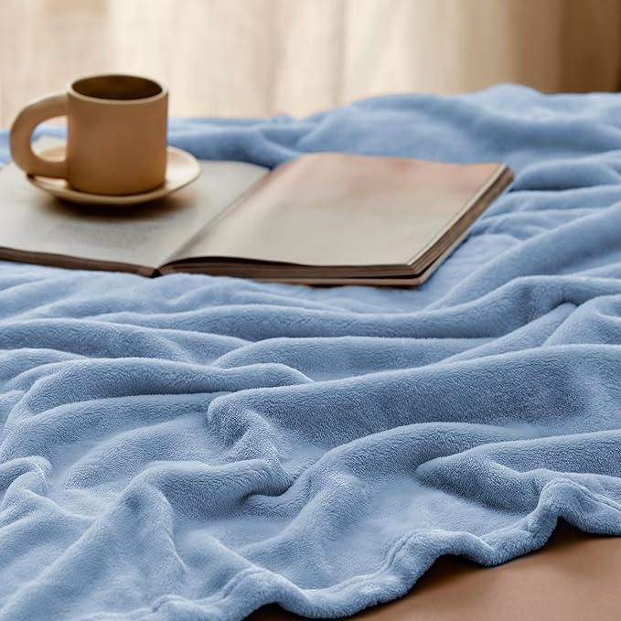 Bedsure GentleSoft Fleece Bed Blankets Queen Size Light Blue - Image 6