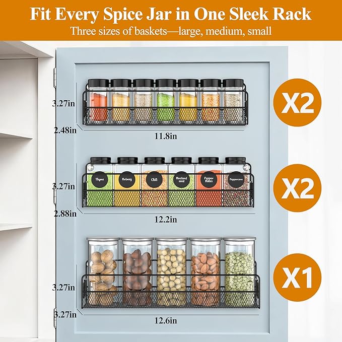 Wall Mounted Spice Rack Organizer, Pantry Door Organizer & Hanging Storage - Image 2