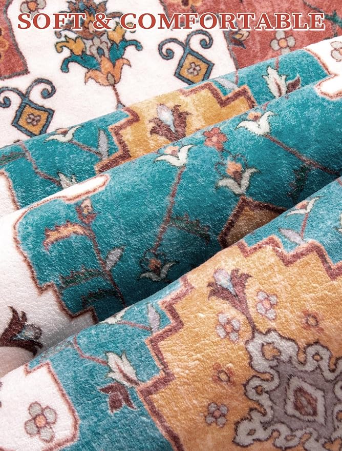 SERISSA Boho Washable Runner Rug, 2x6 Rug Non-Slip Vintage Orange Hallway - Image 4