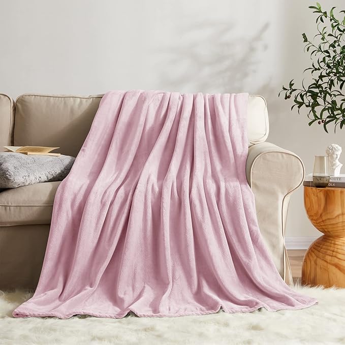 KMUSET Fleece Blanket Throw Size Pink Lightweight Super Soft Cozy Luxury Bed - Image 2