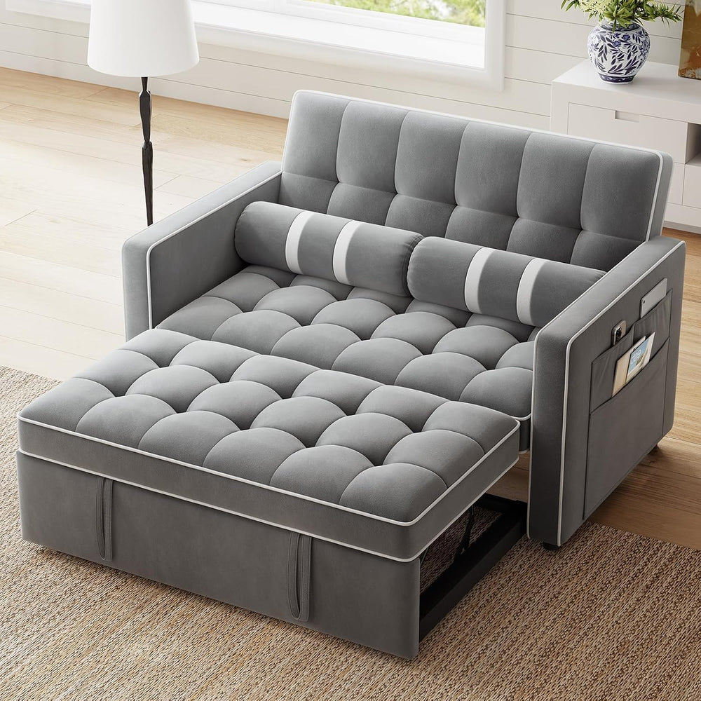 Marsail 3-in-1 Futon Sleeper Sofa Bed, Convertible Pull Out Couch, Grey