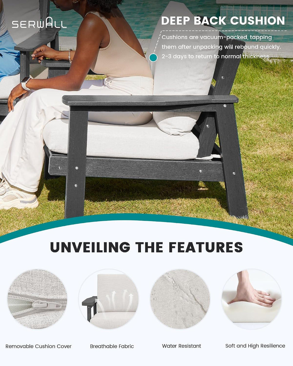 SERWALL HDPE Outdoor Loveseat, All Weather Patio Furniture Set
