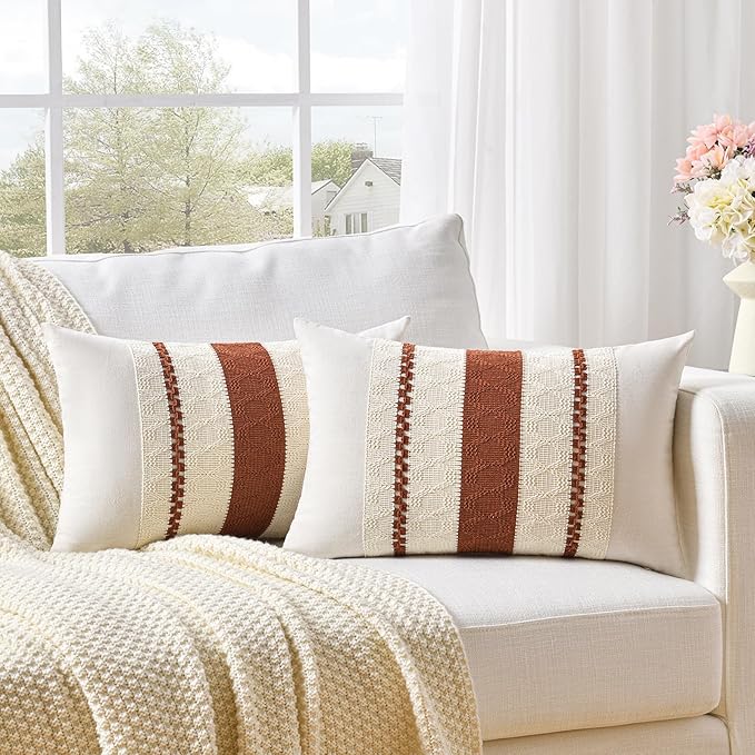 Fancy Homi Set of 1 Rust Boho Long Lumbar Decorative Throw Pillow Cover 12x20 - Image 2