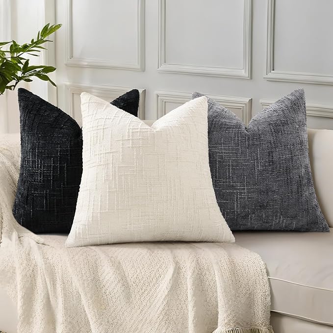 decorUhome Black Chenille Throw Pillow Covers 16x16 Set of 2 Textured Soft Cozy - Image 5