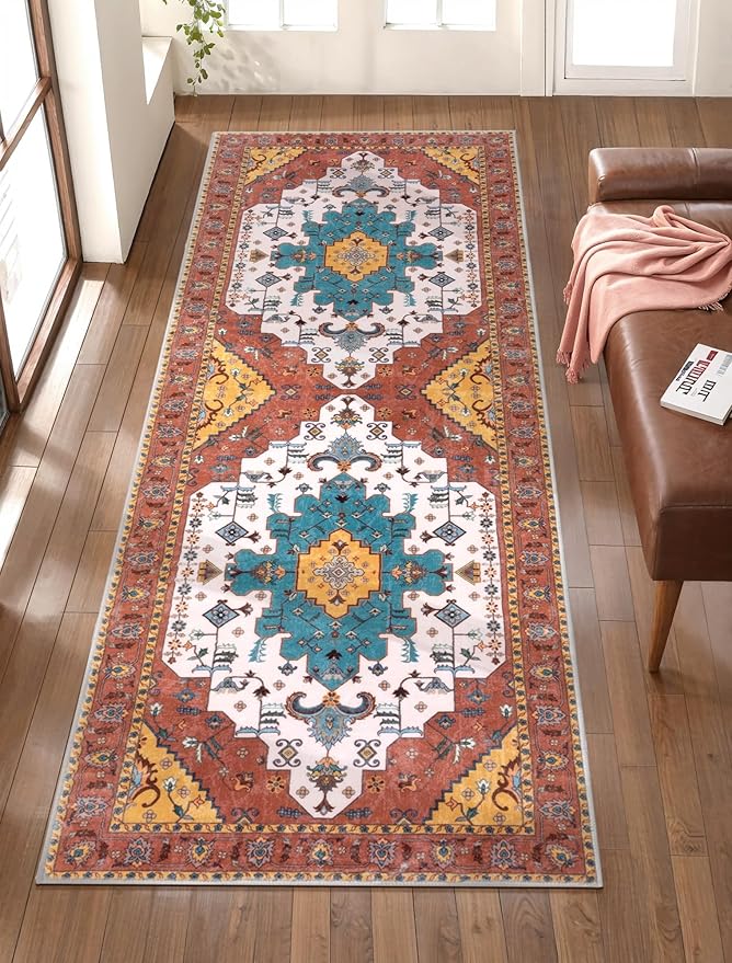 SERISSA Boho Washable Runner Rug, 2x5 Rug Non-Slip Vintage Orange Hallway - Image 5