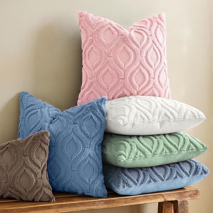 decorUhome Throw Pillow Covers 26x26 Inch Set of 2, Soft Plush Faux Wool Pink - Image 2