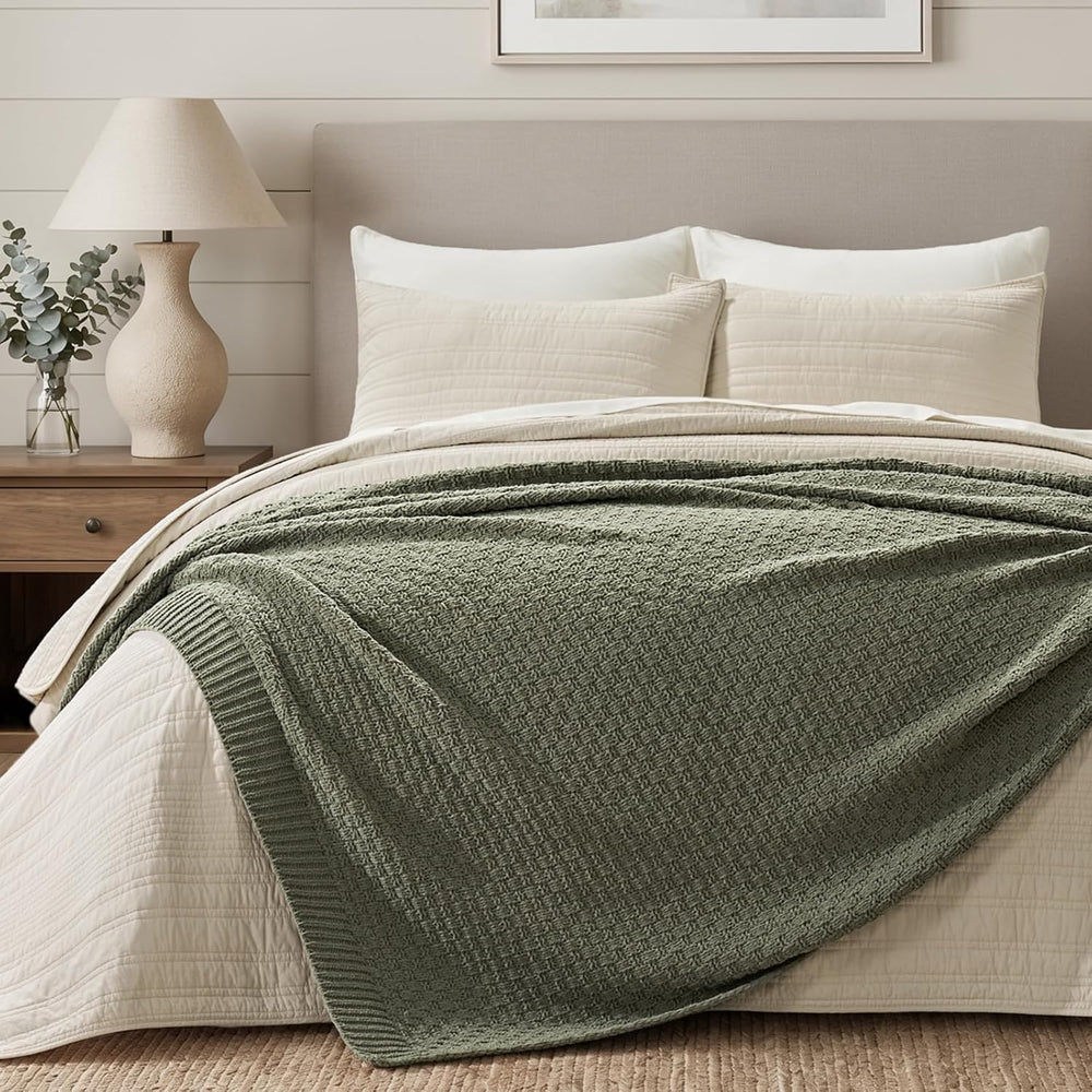 EVERGRACEHOME Chunky Chenille Knit Throw Blanket, Dried Thyme Green, 60x80