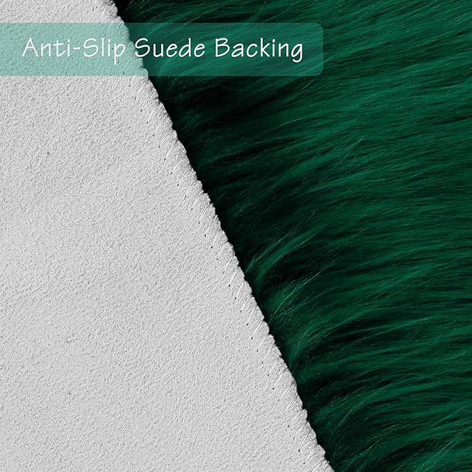 duduta Emerald Green Faux Sheepskin Throw Rug 2x3 ft, Fluffy Shag Small Bedside - Image 3