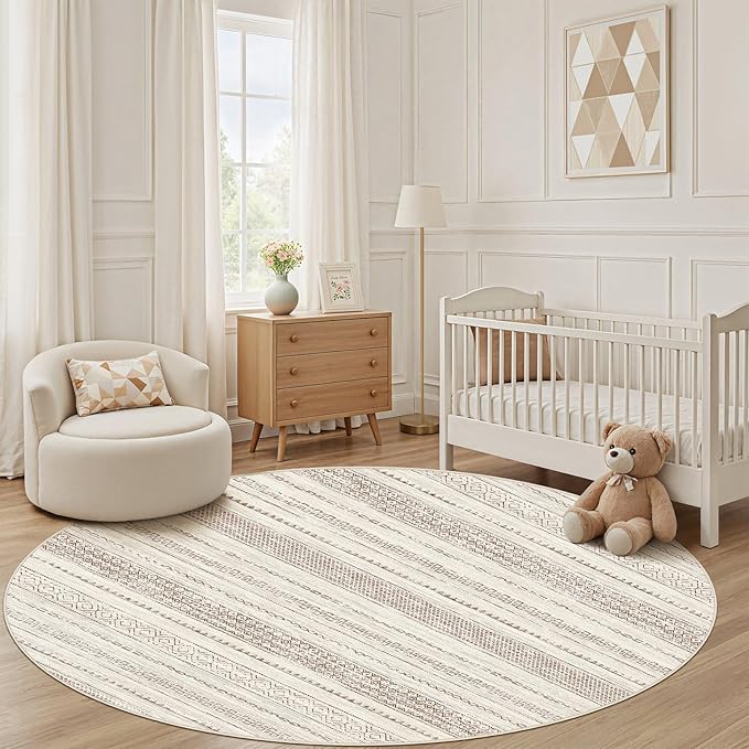 Nakagishi Round Rug Boho Area Rugs: 8x8 Washable Large Circle Neutral Soft - Image 6