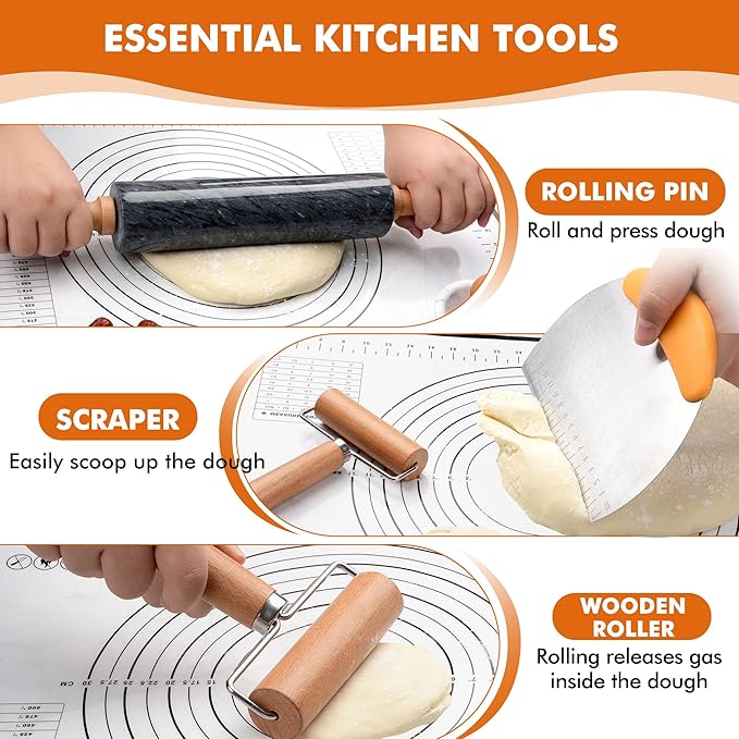 18.5 inches Marble Rolling Pin, Large Non-Stick Dough Roller,