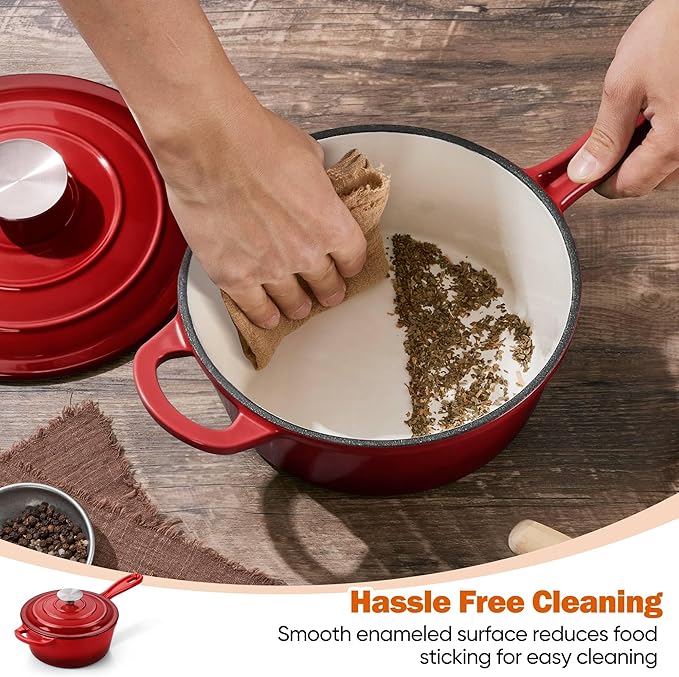 Homikit 3 Quart Saucepan with Lid, Enameled Cast Iron Sauce Pan, Enamel Cast - Image 5