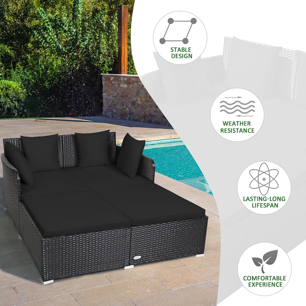 Tangkula Outdoor Rattan Daybed, Wicker Furniture with Spacious Seat, Upholste...