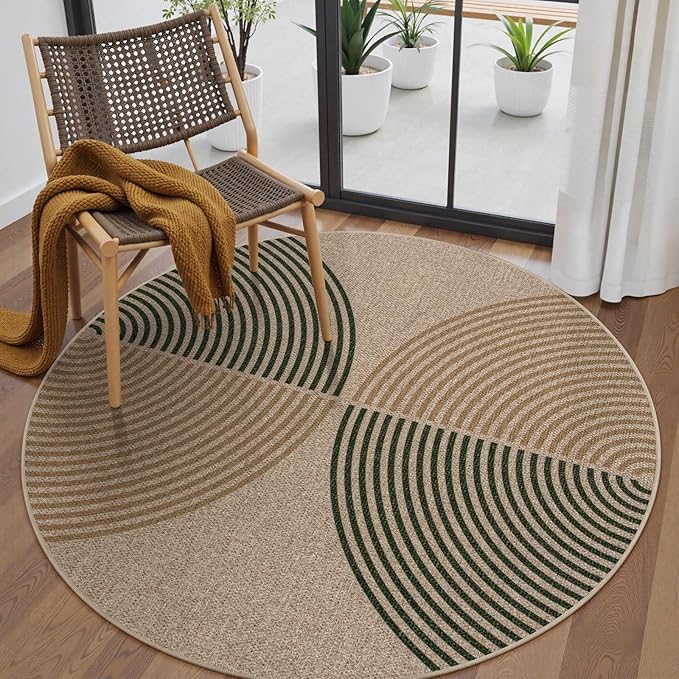 Lahome Enfys Modern Rainbow Round Rug, 6ft Easy Jute Circle Patio Rug Washable by Lahome